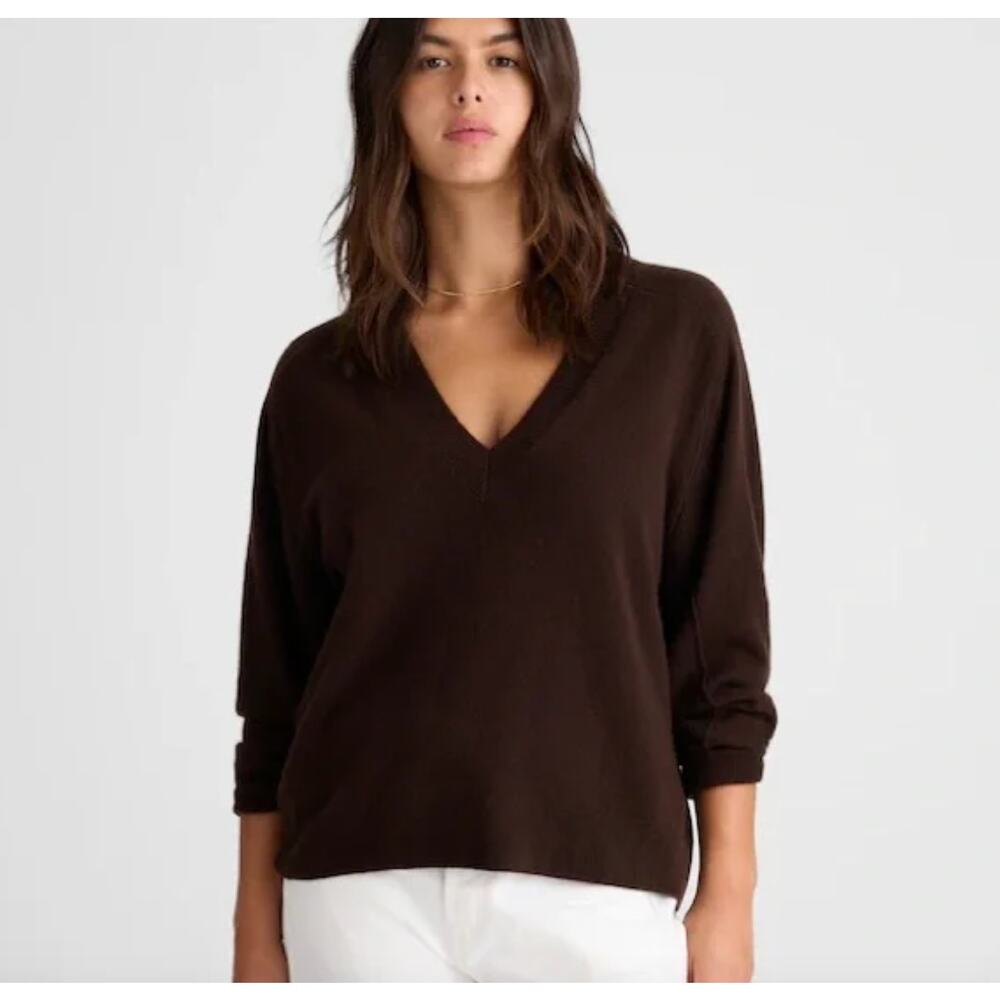 MADEWELL Cashmere V-Neck Sweater in Chocolate Brown Size Women's XL